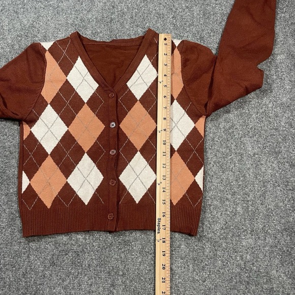 Vintage Argyle Diamond Sweater Women's Size XS Brown VNeck Button Down Grandpa - Picture 4 of 6